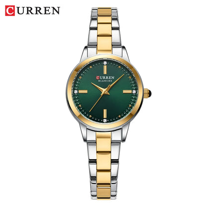 CURREN Original Quartz Watch for Women | Fashionable & Elegant Stainless Steel Waterproof Ladies Wristwatch silver green