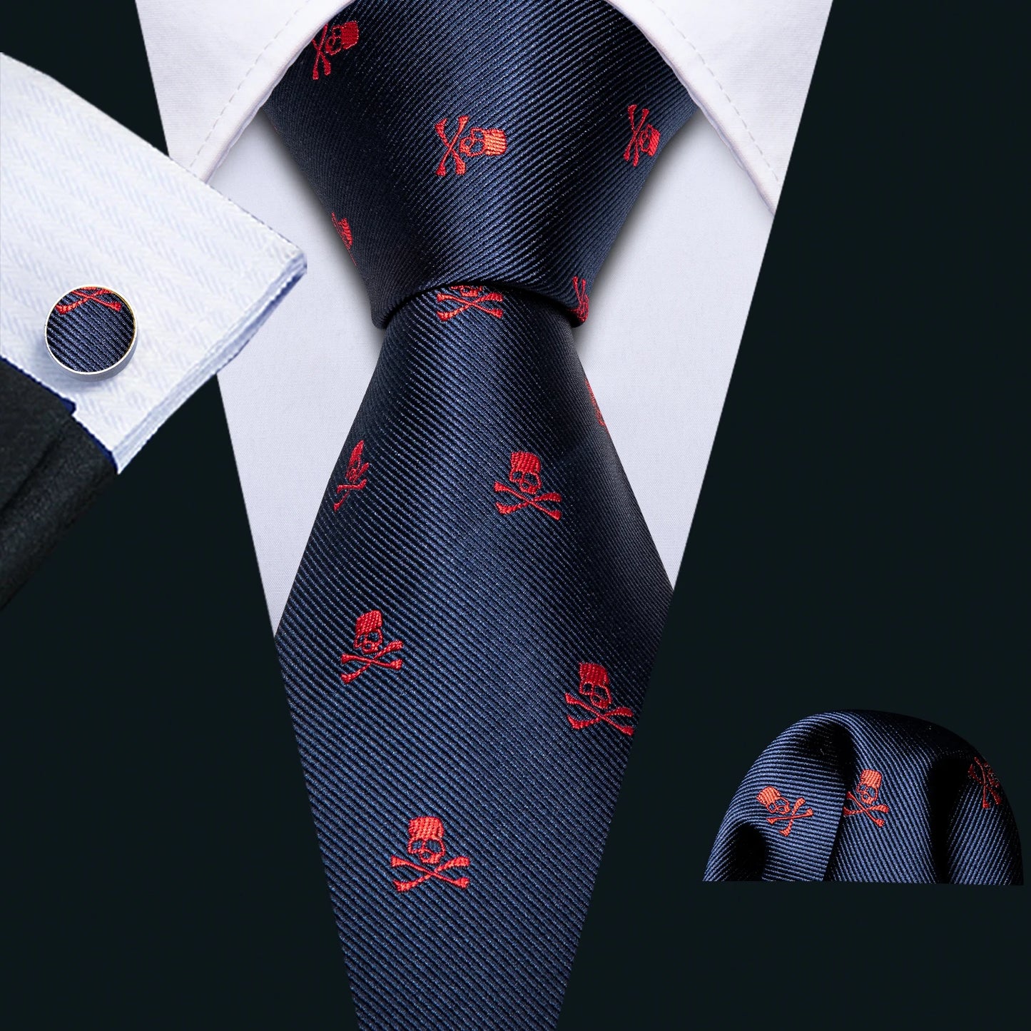 Men's Navy Gold Dinosaur Pattern Necktie Set | 8.5cm Silk Tie for Wedding & Business | Barry.Wang FA-5191 FA-5204