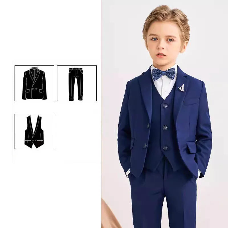 Flower Boys Formal Tuxedo Suit - Kids Wedding Ceremony Blazer Costume for Teens - Party & Photography Performance Outfit JACKET VEST PANTS