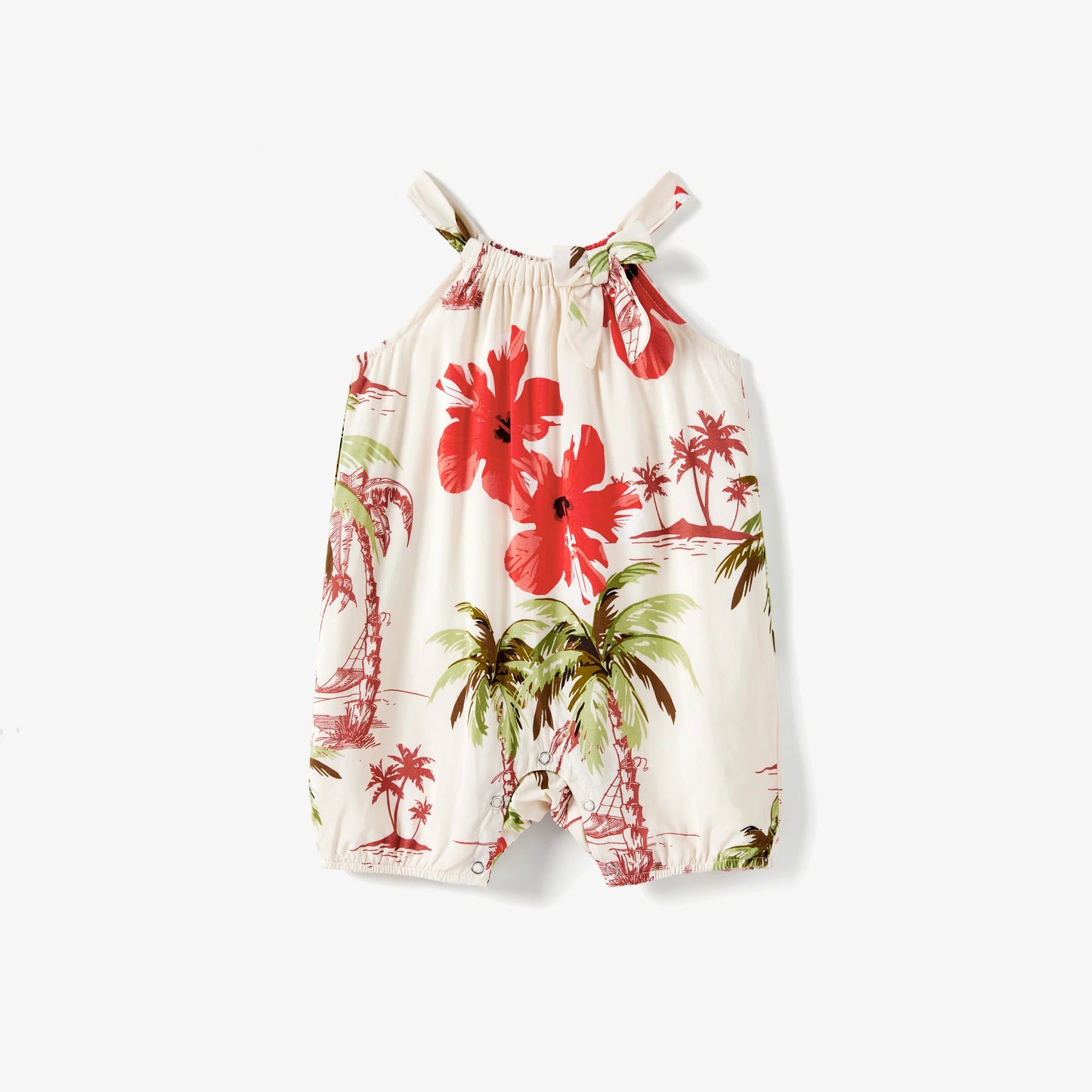 PatPat Family Matching Tropical Floral Beach Shirt & Button Strap Midi Dress Sets