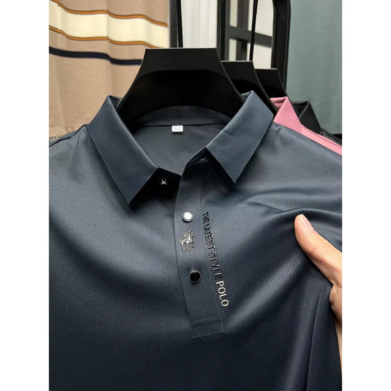 High-end Brand New Summer Solid Color High Quality Short Sleeve Polo Men's Fashion Business Casual Traceless Casual Printing