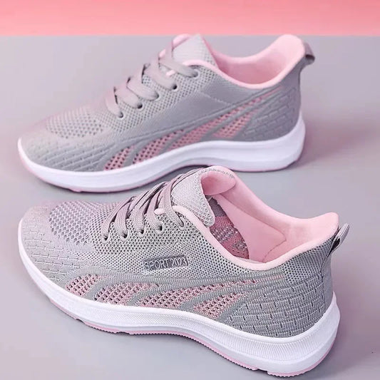 Lightweight Women's Sneakers | Breathable Mesh Air Cushion Shoes | Comfortable Lace-Up Outdoor Training Shoes Grey women shoes