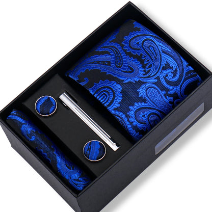 100% Silk Ties Gift Box Set – Designer Jacquard Necktie, Hanky, Cufflink, and Tie Clip for Men B18