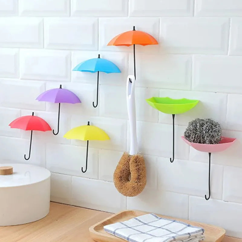 Creative New Arrival 3Pcs Umbrella Wall Hooks Cute Decor Bag Hanger Key Rack Holder Bathroom Kitchen Christmas Home Decoration