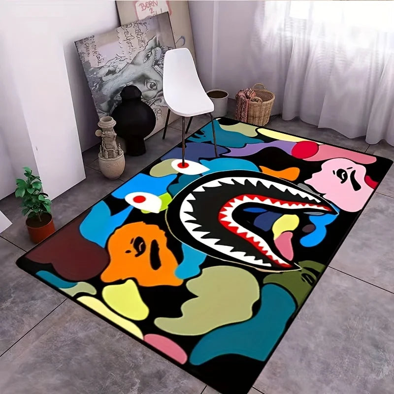 Camo Shark Face Area Rug | Non-Slip Washable Carpet for Kitchen, Living Room, Bathroom & Bedroom