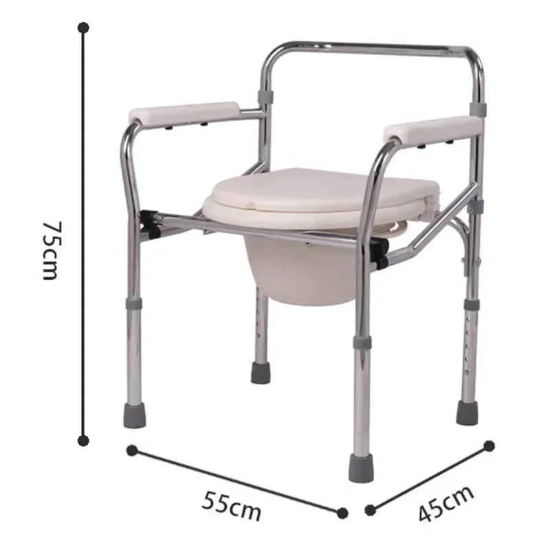 Portable Bedside Potty & Shower Chair for Adults – Foldable Bathroom Stool with Handrails