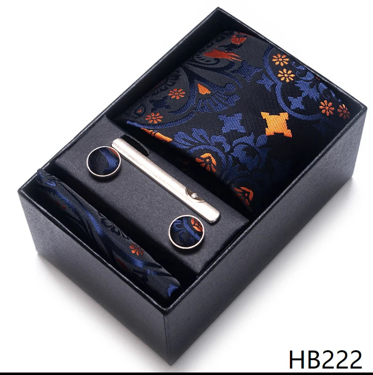 Mix Colors Wedding Gift Tie & Pocket Squares Set – 2023 New Style Necktie Box with Blue Paisley Design HB222