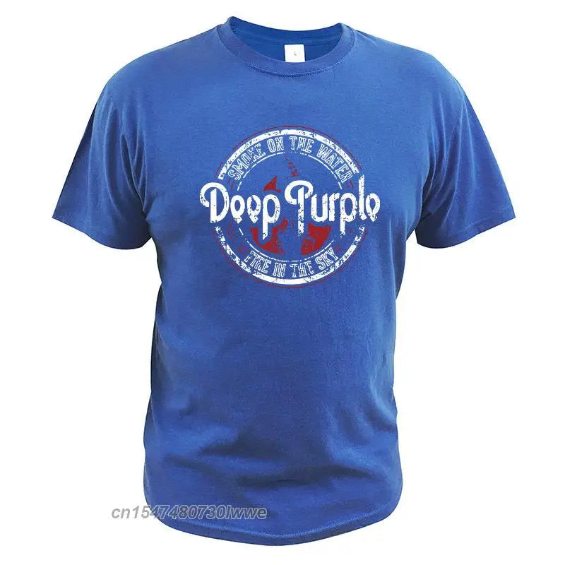 Deep Purple Tshirt Album Machine Head Smoke Song On The Water Tshirt English Rock Band 100% Cotton Basic Camiseta Blue