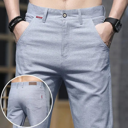 Spring Summer Men Thin Linen Straight Pants Streetwear Fashion New Business Casual Pockets Slim Big Size Male Versatile Trousers