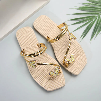 2024 Trend Butterfly Sandals Metal Strap Chunky Heel Beach Shoes