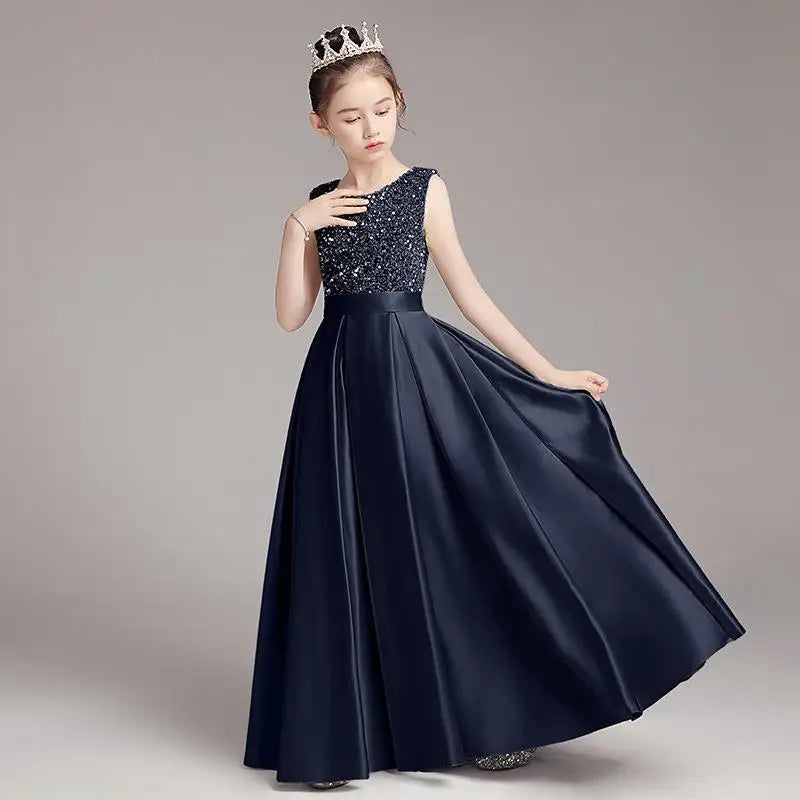 2024 Baby Girls Piano Competition Costume | Princess Evening & Birthday Party Dresses | Children's Fashion Gifts Navy Blue