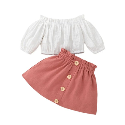 Newborn Baby Clothes Set 0-18 Months Off Shoulder shirt and skirt Summer Outfit Toddler Infant Clothing Suit For Kids Girl Red