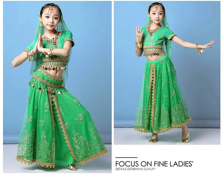 Girls' Indian Belly Dance Costume Set – Bollywood Dance Performance Outfit