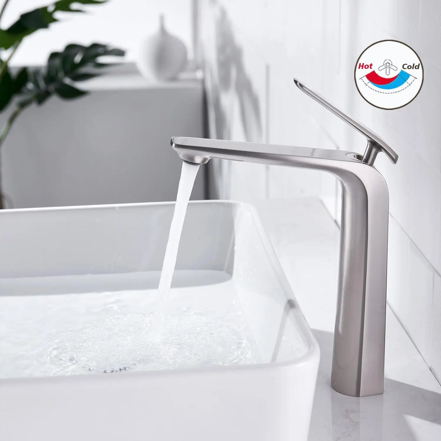 For Vessel Sink, Premium Brass Mixer Tap Brushed Nickel Bathroom Basin Single Handle Vanity Faucet 1 Hole, Modern