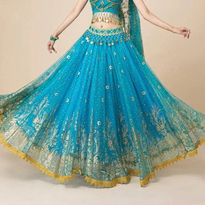 Women's Bollywood Belly Dance Costume – Large Swing Skirt Performance Outfit Peacock Blue Skirt One Size