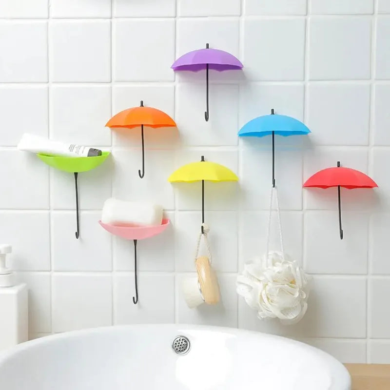 Creative New Arrival 3Pcs Umbrella Wall Hooks Cute Decor Bag Hanger Key Rack Holder Bathroom Kitchen Christmas Home Decoration