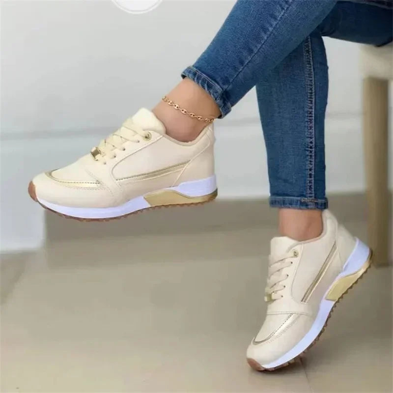 2024 Women's Lightweight Mesh Sneakers Lace Up Flat Shoes Classic Zapatillas De Mujer B-Apricot-women-shoe