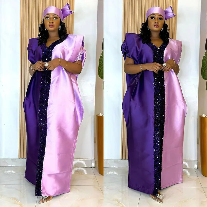 African Dresses for Women Traditional Africa Clothing Dashiki Ankara Outfits Gown Abayas Robe Muslim Kaftan Maxi Long Dress 2024 PURPLE One Size