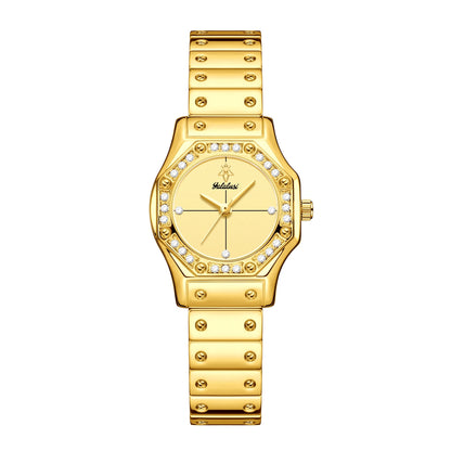 Yalalusi Classic Women's Luxury Watch – Gold with Crystal Diamonds, Real Gold Plating, & Gift Box – Perfect for Her Gold Gold