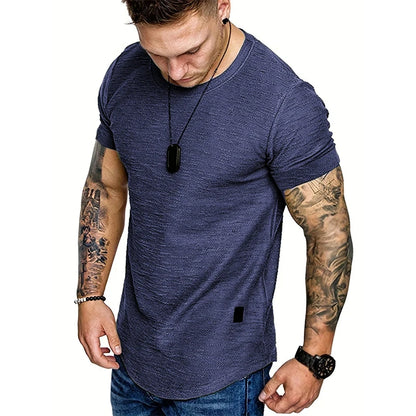 Summer Mens Lightweight T-shirt Short Sleeve Jogging Basic Solid Collar Crew Neck Tshirts Sport Tops Navy