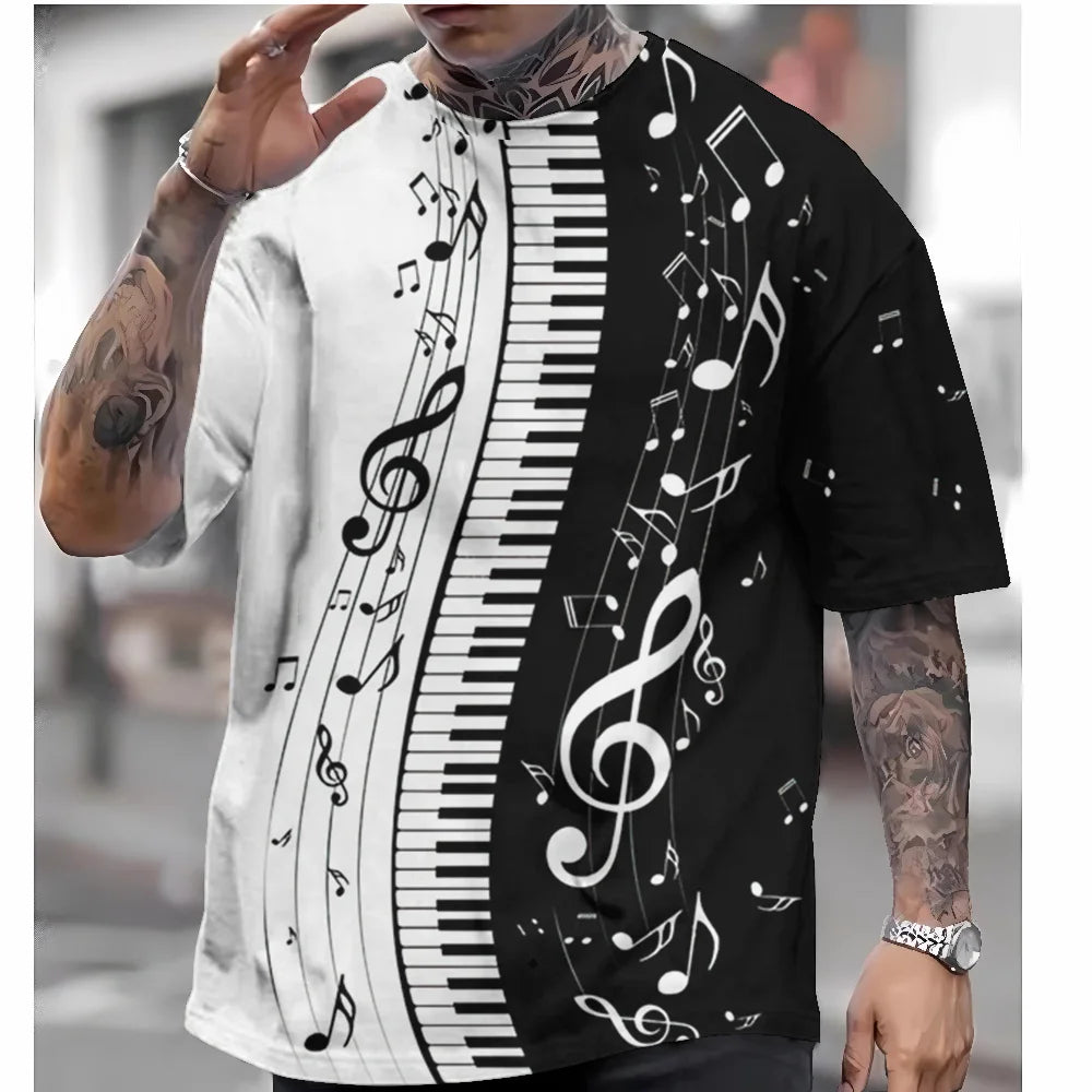 2024 Men's T-Shirt Music Piano Simple T Shirt For Men Summer 3d Print Basic Short Sleep Loose Breathable Top Tee Men Clothing C01-HY16635