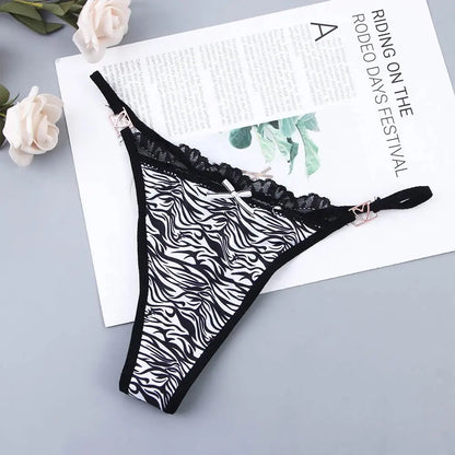 Sexy Lingeries T-BACK Leopard Stripe Thin Belt Lace Briefs G-String Thong Korean Underwear Women Panties