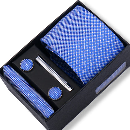 100% Silk Ties Gift Box Set – Designer Jacquard Necktie, Hanky, Cufflink, and Tie Clip for Men B45