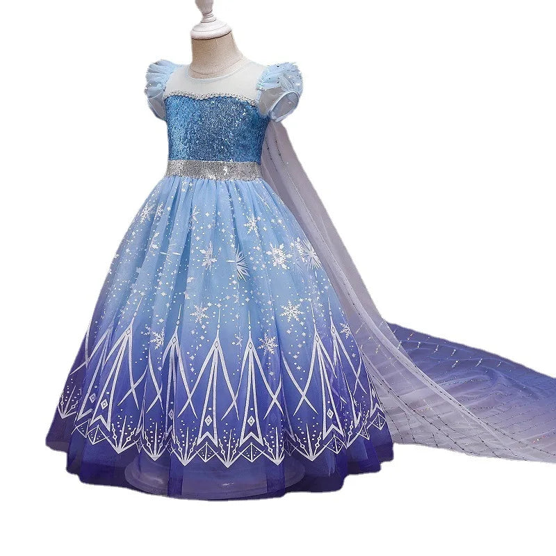 Aoger Frozen 2 Elsa Princess Dress for Girls | Sequin Mesh Dress | Birthday Party & Summer Fashion | Kids' Printed Knee-Length Dress