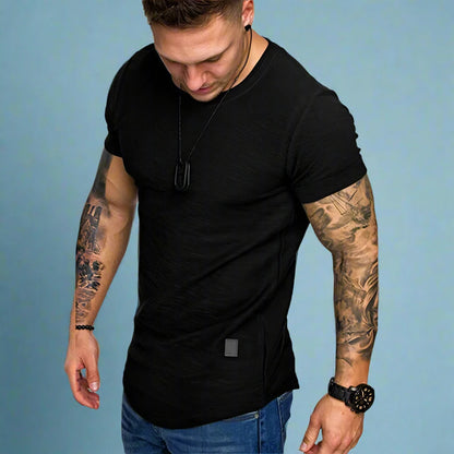 Summer Mens Lightweight T-shirt Short Sleeve Jogging Basic Solid Collar Crew Neck Tshirts Sport Tops Black