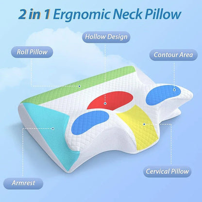 New 2-in-1 Memory Foam Cervical Pillow for Neck Pain and Support