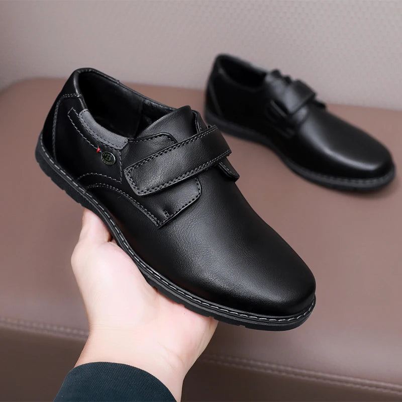 Children's Black Leather School Shoes - Cowhide Spring & Autumn Breathable British Style Shoes for Boys & Girls