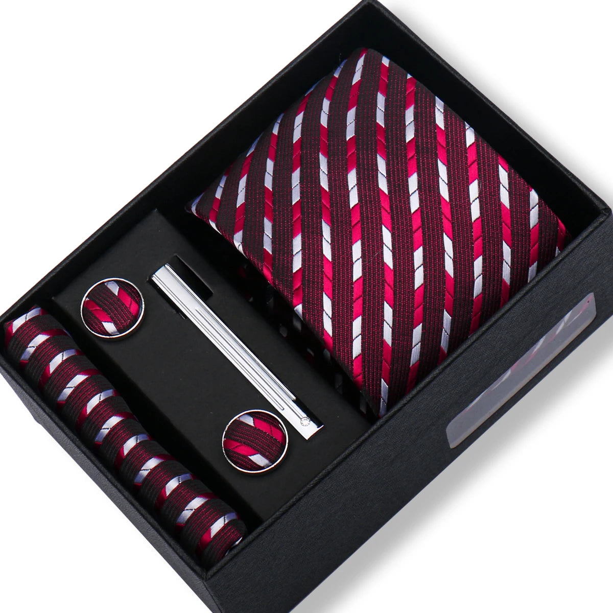 100% Silk Ties Gift Box Set – Designer Jacquard Necktie, Hanky, Cufflink, and Tie Clip for Men B39