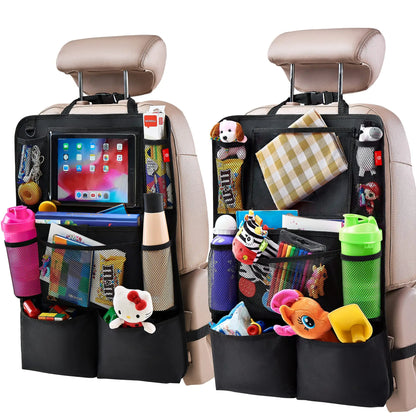 2-Pack Backseat Car Organizer with Kick Mats & Touchscreen Tablet Holder