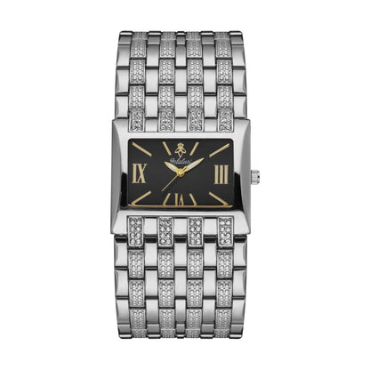 Yalalusi Women’s Luxury Watch – Rectangle Gold Case with Black Dial & Crystal Drilling – Ion Plating & Gift Box – Best Seller 2024 Silver Black