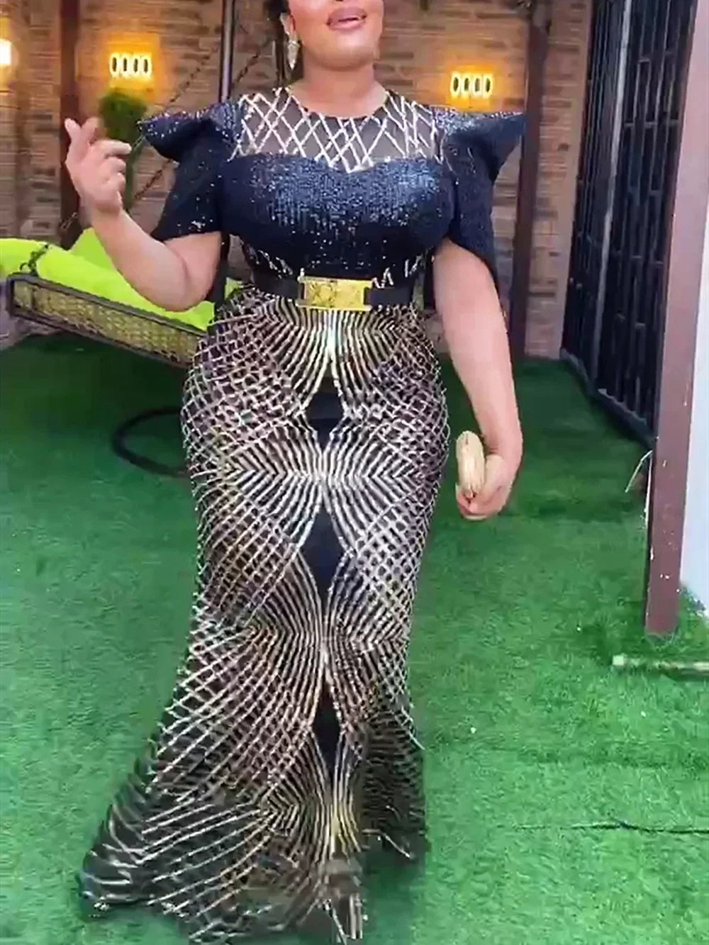 Plus Size African Party Dresses for Women Dashiki Ankara Sequin Wedding Evening Gown Sexy Bodycon Maxi Robe Africa Clothing 2024 black