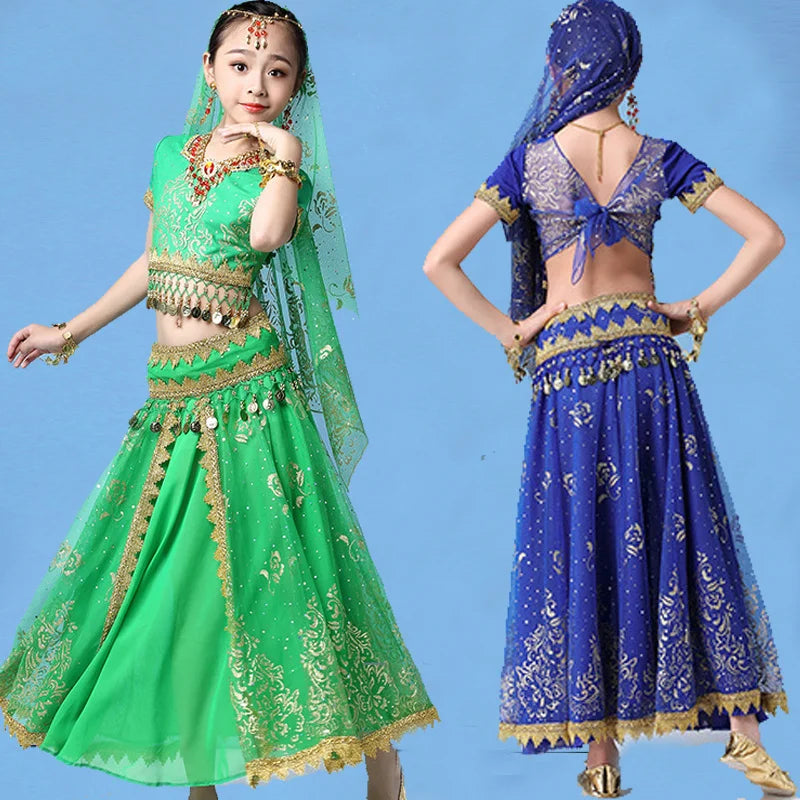 Girls' Indian Belly Dance Costume Set – Bollywood Dance Performance Outfit