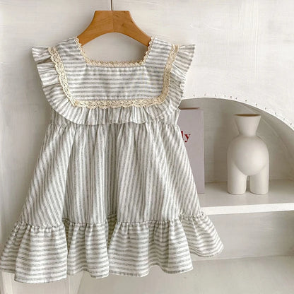 Newborn Toddler Baby Girls Stripe Jumpsuit Summer Sweet Fashion Baby Girls Sleeveless Kids Princess Dress Girls Sister Clothes A6015 Green Dress