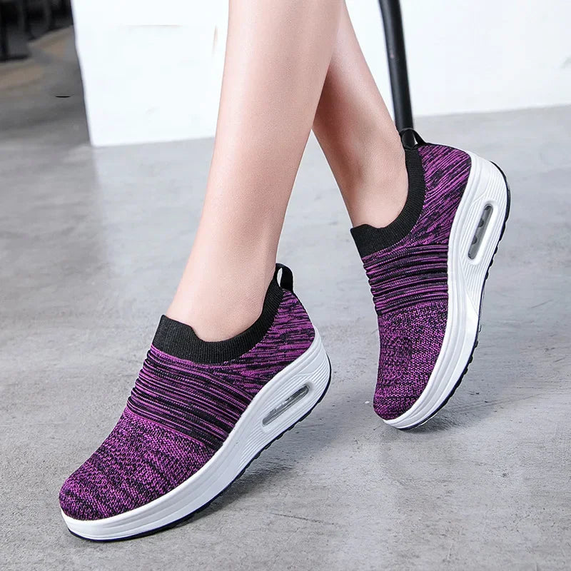 Women's Fashion Wedge Platform Sneakers - Casual Air Cushion Sport Shoes for Ladies Purple 02