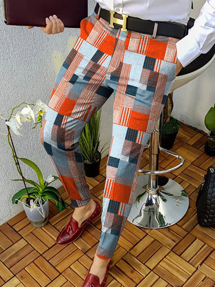 Spring Retro Pattern Print Straight Long Pants Men Casual Business Mid Waist Zipper Suit Trousers Mens Autumn Fashion Streetwear 05 Print