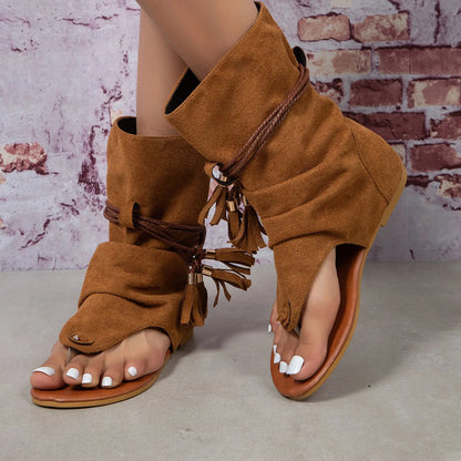 Women Sandals Boho Bohemia Beach Bunion Sandals Flat Shoes Open Toe Flip Flops Sandals Fashion Summer Boots Daily Streetwear Brown