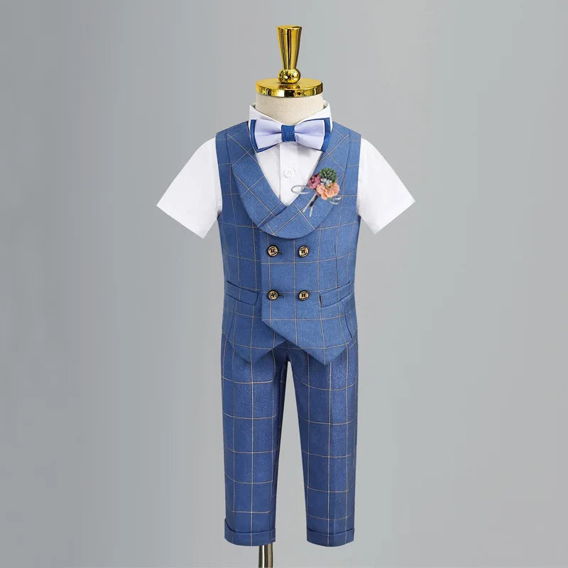 Child's Formal Vest Suit Set | Boys' Summer & Autumn Wedding Outfit | First Birthday & Performance Costume | Kids' Waistcoat & Shorts Clothing