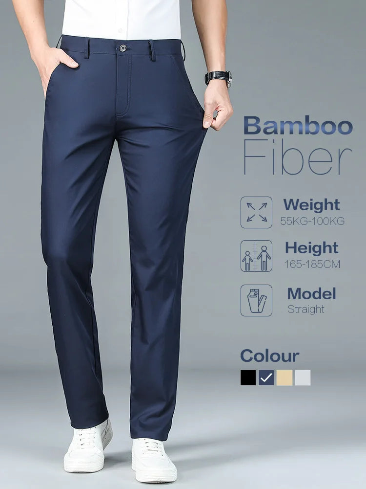 High Quality Luxury Straight Business Suit Pants Men Bamboo Fiber Designer Spring Summer Elegant Casual Long Formal Trouser Male