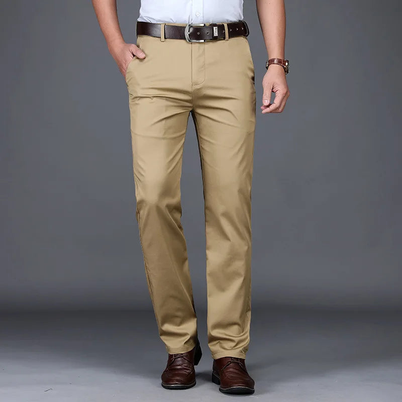 Spring Summer Cotton Casual Pants Mens Clothing Straight Business Green Black Khaki Trousers Male Brand 2022 khaki