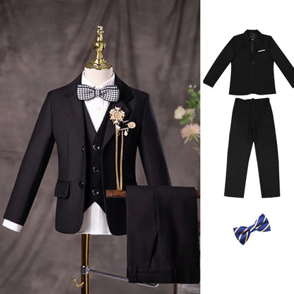 Flower Boys Black Wedding Suit Set | Kids Formal 3PC Jacket Vest Pants | Birthday, Graduation, and Performance Costume Jacket Pants