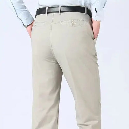 Summer Thin Pants Men's 100% Cotton Autumn Thick Trousers Fashion Brand Cargo Pants Smart Casual Solid Khaki Gray Suit Pant Beige-Thin