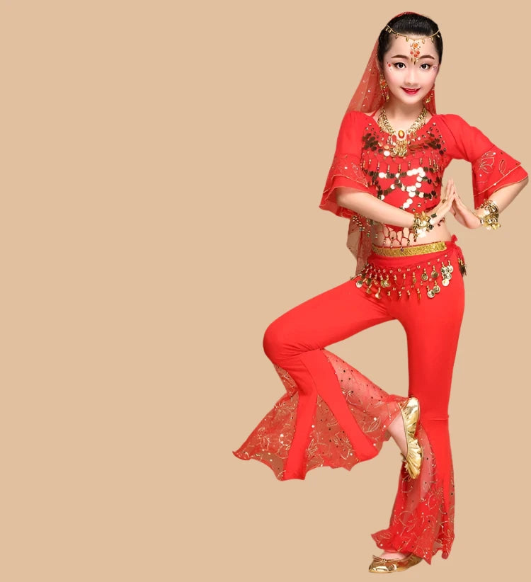 Girls' Oriental Indian Belly Dance Costume | Flared Trousers & Top Set for Performances