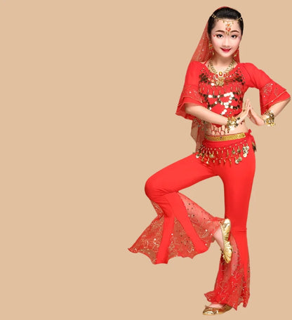 Girls' Oriental Indian Belly Dance Costume | Flared Trousers & Top Set for Performances