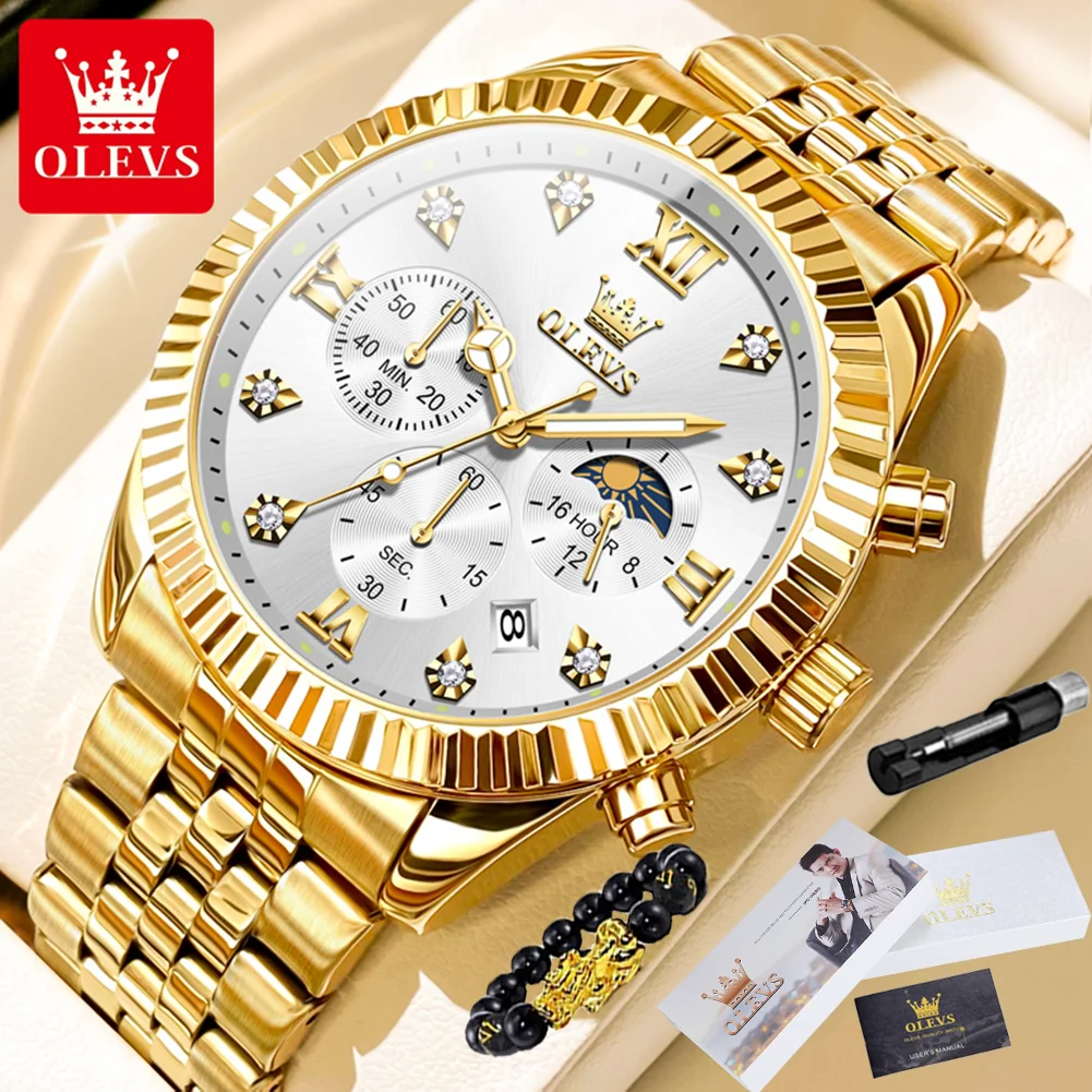 OLEVS 2932 Men's Luxury Lunar Phase Waterproof Chronograph Quartz Watch