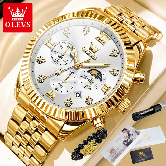 OLEVS 2932 Men's Luxury Lunar Phase Waterproof Chronograph Quartz Watch