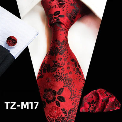 Floral Pink Silk Tie Set for Men – Wedding & Party Neck Tie with Handkerchief, Brooch, and Cufflinks TZ-M17